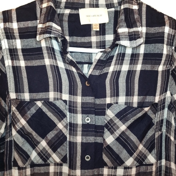 Skies Are Blue Navy Flannel with Crochet Knit Arm Detail - Picture 2 of 7